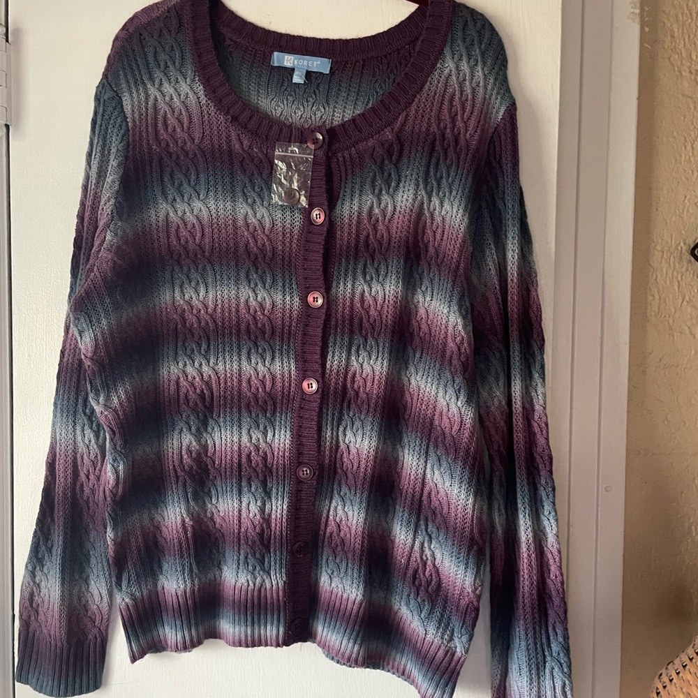 Women’s Cardigan Sweater in shades of purple and blue. Never worn in size pxl